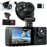 Bestsee 1080P 3-Kanal Dashcam Auto Vorne, Hinten und Innen, 2,35' IPS Bildschirm, inkl. 64GB SD-Karte, 24H Parküberwachung, WDR Nachtsicht, G-Sensor, Loop-Aufnahme