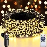 LED Lichterkette Außen Batterie Timer - 15M 150 LED USB Weihnachtsbeleuchtung Aussen Warmweiß Mit Fernbedienung / 8 Modi, Wasserdicht Christmas Tree Lights Outdoor Für Balkon Garten Party Innen