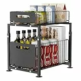 Dreamhigh® Küchenschrank Organizer Ausziehbar, Unterschrank Organizer mit Doppelschicht Teleskopschublade, Base Cabinet Organiser Küche Ausziehbar Höhenverstellbar, für Spüle & Bad (Schwarz)