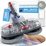 Testsieger - Wischaufsatz für Dyson V7/V8/V10/V11/V15/Gen5 - elektrischer Staubsauger - Wischmop Aufsatz - Nass und Trockensauger - mit abnehmbarem Wassertank, Füllbehälter & 8 waschbaren Mops