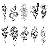10 Blätter Realistisch Schlange Temporäre Tattoos für Männer Frauen Schwarz Schlange Klebetattoos, 3D Cobra Mamba Viper Schlangen Tattoos Wasserdichte Fake Tattoo Aufkleber Wasserfest für Erwachsene