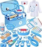 Ophy Arztkoffer Kinder ab 3 Jahre, 40-TLG. Holzspielzeug Doktorkoffer für Jungen & Mädchen, Zahnarzt Spielzeug Kinder, Rollenspiele Arztkoffer mit echtem Stethoskop & Zubehör
