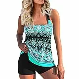 Tankini Damen Bauchweg Große Größen Badeanzüge Tankini Damen mit Shorts Zweiteiliger Bademode Tankinis für Damen Schwimmanzug Strandmode Sportlich Gepolstert