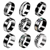 OIDEA Herren Ringe Set mit Zirkonia: 9 Stück Edelstahl Schwarz Spinner Ring Matt Poliert Vintage Biker Gothic Drache Verlobungsringe Stapelbar Partnerring Eheringe für Männer Junge Größe 70 (22.3)