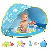 Zooawa Pop Up Strandmuschel Baby Strandzelt Strandmuscheln,Tragbar Baby Strand Zelt mit Mini Pool UV-Schutz Sun Shelter für Kleinkinder mit Strand Sand Spielzeug Set, Blau