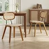 chairus Esszimmerstühle 2er Set PU Leder Küchenstühle mit Rattan Rückenlehne Akzentstühle aus Holz für Esszimmer Wohnzimmer Küche (Beige)