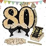 Giftota Gästebuch 80 Geburtstag Holz (inkl. 60 Pcs Holzherzen und Stifte Gästebuch), Perfektes 80 Geburtstag Geschenke Frauen Mann, 80 Geburtstag Deko