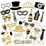 YUBBYSTU 30 Stück Foto Requisiten,Fotobox Accessoires, Foto Booth Props für Geburtstag Hochzeit Abschlussball Neujahr Party Zubehör Mischung mit Hut, Lippenstift, Krawatte, Kronen (Gold)