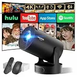 Mini Beamer 4K Full HD 1080P 2026 Neueste Eingebaute Apps 1080P FHD WiFi 6 BT 5.4 Auto Screen Keystone Korrektur Smart Projektor Tragbar Auto Horizontal Trapezoid Correction, Ultrakurzfokus, Schwarz