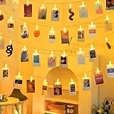 ZAIYW 6M 40 LEDs Foto Lichterkette mit Klammern Auto Timer, 8 Modi Fotoclips Lichterkette Batterie mit 40 Klammern für Fotos Wand Wohnzimmer Hochzeiten Party