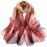 FAIRYGATE Chiffon Schal aus 100% reiner Seide Georgette Blumenmuster Damenschal Wickeltuch handbemalt Seidenschal handgefertigt One size 38006