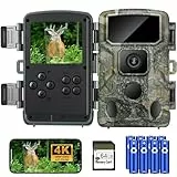 KJK Wildkamera mit Handyübertragung APP, 4K 64MP HD WLAN Bluetooth mit 64GB Speicherkarte, Wildkamera mit Bewegungsmelder Nachtsicht, 0.1s Auslöser, IP67 Wasserdicht, 130° Weitwinkel
