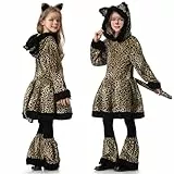 BuzzoXerex Leoparden Kostüm für Kinder, Leoparden Kleid Kostüm Set für Mädchen mit Leopard Haarreif, Leopard Gesicht Aufkleber, Tierkostüm Kleid für Faschingskostüme Kinder Karneval (3-4 Jahre)