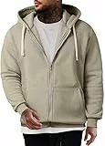 Elegancity Herren Hoodie Khaki Mit Reißverschluss Langarm Kapuzenpullover Warm Sweatjacke Hoody Sweatshirts XXL
