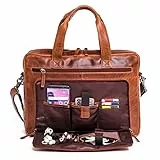 ALMADIH Leder Laptoptasche Aktentasche BRUNO deluxe - Premium Business Tasche Umhängetasche Unitasche Herren Messenger Arbeitstasche Schultertasche Dokumenten Kofferschlaufe braun (BRUNO antik)