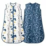 MIKAFEN 2er Pack Baby Schlafsack Sommer 0.5 Tog,Baumwolle Kinder Sommerschlafsack für Jungen und Mädchen, Dinosaurier & Dunkelblau,14-24 Monate