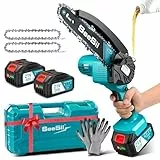 SEESII Mini Kettensäge mit Akku 8000mAh 6 Zoll, Akku Kettensäge mit Automatischer Öler und Ersatzkette, Handkettensäge Akku für Gartenscheren Astschere Holzschneidenz