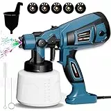 Farbsprühsystem, 800W HVLP Farbsprühpistole mit 5 Düsen und 3 Muster Farbsprühgerät, 1400ml Verstellbarem Farbfluss Lackierpistole Elektrisch für Zäune, Schränke, Wände, Decken, Möbel