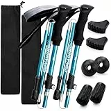 COVACURE Wanderstöcke Nordic Walking Stöcke - 110-130 cm Faltbar, Verstellbar, Teleskop, Leicht, mit Gummipuffer für Damen und Herren (Türkis)