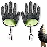 1 Paar Angelhandschuhe, Landehandschuh Hecht, Angel Handschnuhe, Handschuhe mit 2 Magnetischen Haken, Wasserdicht und Bissfest für Hecht, Zander und Raubfische
