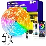 vimeepro 15M OutdoorLed Strip Lichter Ip68 Außen Led band strip Fernbedienung/App Steuerung Außen Led Seil LichterMusiksynchronisation RGB Streifen für Balkon,Dach,Party，Garden