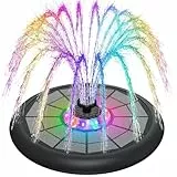 Solar Springbrunnen, SZMP 2025 Neu UFO Licht 5W, Glas Solar Teichpumpe mit 4000mAh Batterie, 7 Düsen & 4 Fixe Rohre Solar Wasserpumpe Solar Schwimmender Fontäne Pumpe für Garten, Teich, Vogel-Bad
