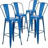 Flash Furniture Lily Barhocker mit Abnehmbarer Rückenlehne, Metall, für drinnen und draußen, 76,2 cm hoch, Blau, 4 Stück