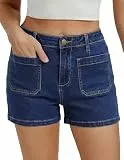 Belle Poque Damen Denim Shorts Sommer Elastisch Hochgeschnitten Lässig Shorts mit Taschen