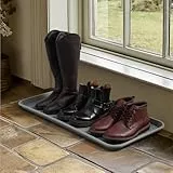 Navaris XL Schuhabtropfschale Schuhmatte Ablage - Schuhablage 76x38x3cm mit erhöhtem Rand - Abtropfschale Grau - Untersetzer für Schuhe Pflanzen Fressnapf - Regen Wanne