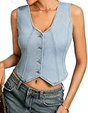 Kate Kasin Damen Weste Anzugweste Denim Button Down Freizeit Vintage Jacke Dressy Ärmellos Westen Hellblau S
