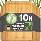 DuneDesign Frühstücksbrettchen Holz 10er Set - Bambus Holzbrett 22x15 cm für Küche & Frühstück - stabiles Stullenbrett für Vesper, Brotzeit und Snacks - langlebiges Schneidebrett klein - Brotbrett