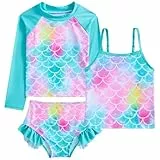 Belovecol Mädchen Badeanzug 3-teiliger Kinder-Badeanzug Blau Bademode Alter 7-8 Jahre