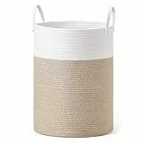 SONGMICS Wäschekorb, Wäschesammler für Kinder, Aufbewahrungskorb, Baumwollseil, mit Henkel, für Decken, Kuscheltier Aufbewahrung, Schlafzimmer, Kinderzimmer, 80 L, weiß-graubraun RLH062LZ01