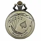 JewelryWe Vintage Taschenuhr Herren Analog Quarz Uhr mit Halskette Kette Kettenuhr Pocket Watch Royal Flush Poker Spielkarten