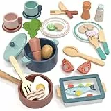 Lehoo Castle Kinderküche Zubehör, Spielküche Zubehör Holz, Kinder Küchenset, Kinderküche Geschirr mit Töpfe und Kochgeschirr, Spielzeug ab 3 Jahre