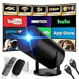Mini Beamer 4K Full HD 1080P mit Apps Projektor, Smart Beamer mit WiFi 6 und Bluetooth 5.2 Auto Keystone 180° Drehbar Kompatibel mit HDMI/TV Stick/Memory Stick/Laptop, Schwarz