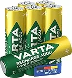VARTA Batterien AA, wiederaufladbar, 6 Stück, Recharge Accu Power, Akku, 2100 mAh Ni-Mh, ohne Memory Effekt, vorgeladen, sofort einsatzbereit