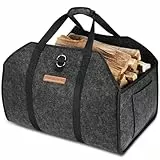 5MM XL Filz Holzkorb für kaminholz | Holz Handhabtasche | Klappbares Band mit festem Seil Aufnahmeband | Kaminholzkorb für Einkaufs, Zeitungsaufnahmebeutel | Schwarz