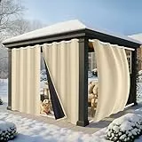 PLODAXE 2er Set Dicke Thermovorhang Kälteschutz Outdoor Vorhang Wetterfest mit ösen, Thermo Vorhang Gegen Kälte Outdoorvorhänge, Wärmeschutzvorhang für Terrasse Garten Balkon(H244 x B132 cm, Beige)