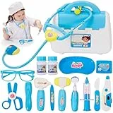 BUYGER Arztkoffer Kinder ab 3 Jahre, Doktorkoffer Mit Zubehör Stethoskop, Spritze, Arzt Set mit Licht und Sound für Kinder, Doktor Spielzeug, Rollenspiel für Mädchen Junge, Geschenke (Blau)