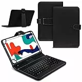 NAUCI Tablet Hülle kompatibel mit Blackview Tab 16 15 13 12 11 10 Pro 9 8 8E Tasche Tastatur Keyboard QWERTZ Schutzhülle Cover Standfunktion USB Schutz Case, Farben:Schwarz