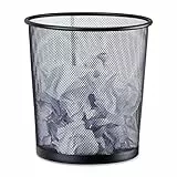 Relaxdays Papierkorb Metall, Mülleimer aus Drahtgeflecht, runder Drahtkorb für Büro, 26 cm Ø, 27,5 cm hoch, schwarz