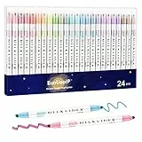 EooUooIP Textmarker 24 Assorted Colors, Pastel Textmarker mit Dual Tip, Bibel Textmarker Stifte No Bleed, Cute Office Supplies für Bullet Journal, Bibel, Notizen Ästhetische Schule liefert