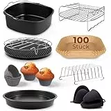 Fentic Heißluftfritteuse Zubehör – 19-Teiliges - Geeignet für XL und XXL Air Fryer, Philips, Cosori 5.5L, Ninja, Cecotec, Tefal, Princess – Inklusive Backpapier für Heißluftfritteuse und E-Rezeptbuch