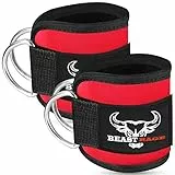 BEAST RAGE Fußschlaufen mit verstellbarem, Neopren-gepolstertem Kabelzug, Doppel-D-Ring, Fitnessgurte für Gewichtheben, Gesäßtraining, Beinstrecker,Curls. (ROT1)