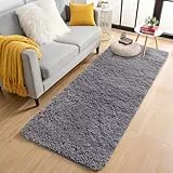 Aspire Homeware Rugs Living Room Teppich, für Schlafzimmer, rutschfest, superweich, flauschig, zottelig, für Flur, dicker Flor, fusselfrei, 60 cm x 220 cm, Grau