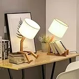 ELINKUME Roboter Schreibtischlampe Set von 2,Nette Nachttischlampe für Schlafzimmer,Holz kreative Tischlampe,Einstellbare Form Nachttisch Spaß Funky Lampe,DIY Spaß Roboter Lampe für Schlafzimmer