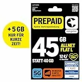 congstar Prepaid ALLNET L SIM-Karte ohne Vertrag I 45 GB Vielsurfer Prepaid-Paket in D-Netz-Qualität I 5G mit 25 Mbit/s + 12€ Startguthaben I Telefonie & SMS Flat in alle dt. Netze I EU-Roaming inkl.
