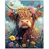 Qiukoo Malen nach Zahlen Erwachsene Tier Kuh - 40x50cm DIY Handgemalt Ölgemälde Kit - Paint by Numbers Adult Mit 4 Pinseln und Acrylfarbe für Home Wand Dekor, Geschenk