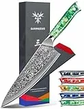 SANMUZUO Kochmesser - 20cm - Xuan Serie - VG10 Damaskus Stahl Küchenmesser - Harzgriff(Smaragdgrün)